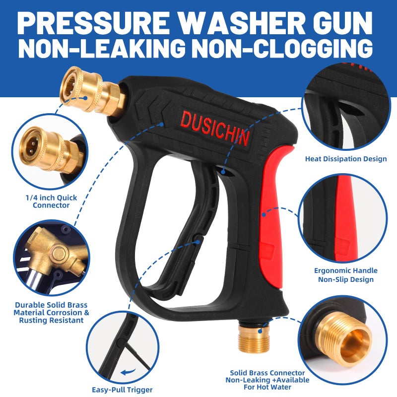 DUSICHIN DUS-022 Short Wand High Pressure Washer Gun 3000 PSI for Pressure Power Washers Black - Image 4